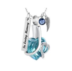 Elegant Aqua Heart Ash Jewelry Urn - Love Charms Option