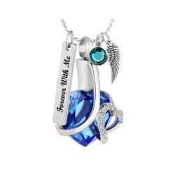 Elegant Deep Blue Heart Ash Jewelry Urn - Love Charms Option