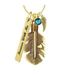 Gold Feathered Wings Ash Pendant Urn - Love Charms Option