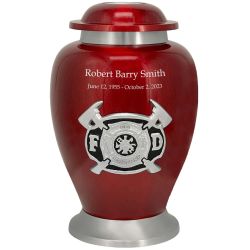 Fire Fighter Red & Pewter Urn - Pro Diamond Engraving