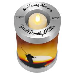 Lake Fishing Candle Cremation Urn - Casting Fishing Urn - Engraving Available - LED Candle Included
