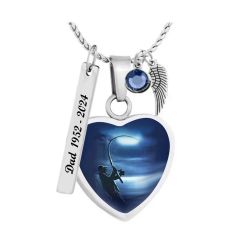 Fisherman Silhouette Heart Jewelry Urn - Love Charms® Option