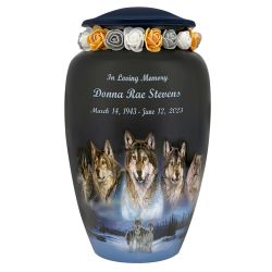 Five Wolves Moon Cremation Adult Urn - Tribute Wreath™ - Pro Sand Carved Engraving