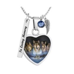 Five Wolves Heart Jewelry Urn - Love Charms® Option