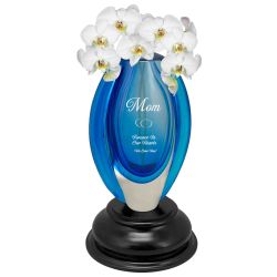 Sunset Glass Vase & Wood Keepsake Urn - Personalized Engraving on Vase and Urn Base