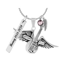 Winged Guitar Ashes Cremation Jewelry Urn - Love Charms® Option