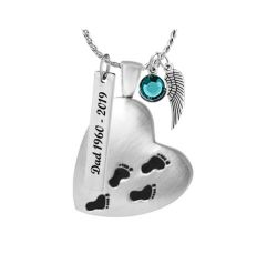 Pewter Footprints Across My Heart Pendant Urn - Love Charms Option