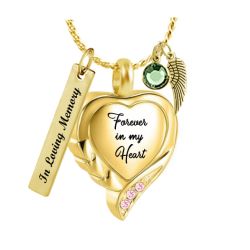 Forever Pink Blush Heart Gold Cremation Jewelry Urn - Love Charms® Option