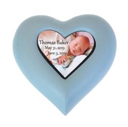 Forever Baby Blue Heart Urn - Photo Option
