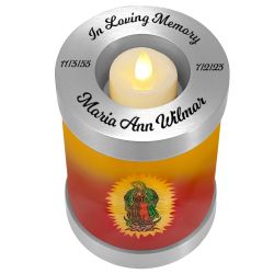 Guadalupe Candle Cremation Urn - Engraving Available - LED Candle Included