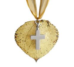 Gold Aspen Leaf & Cross Ornament