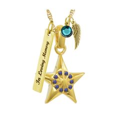 Twinkle Little Star Gold Urn Necklace Blue or Clear Crystals