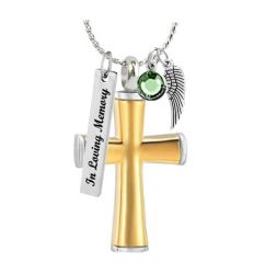 Gold Cross Necklace Urn - Love Charms Option