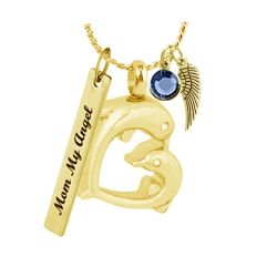 Golden Dolphins Heart Ash Pendant Urn - Love Charms Option