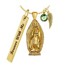Gold Guadalupe Cremation Necklace Urn - Love Charms™ Option