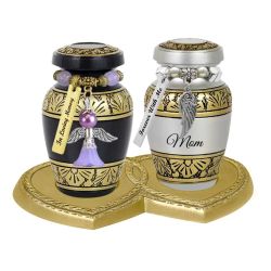 Double Heart Gold Memorial Stand - For 2 Mini Urns