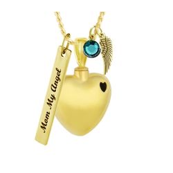 Gold Mourning Black Heart Ash Jewelry Urn - Love Charms Option
