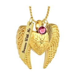 Heart Wings Gold Cremation Pendant Urn - Love Charms Option