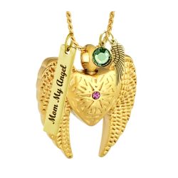Heart Wings Purple Cremation Pendant Urn - Love Charms Option