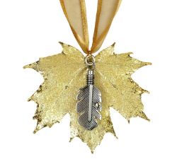 Gold Maple Leaf & Feather Ornament Urn