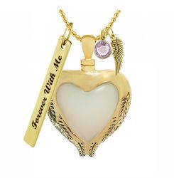 Angel Wings Mother of Pearl Gold Pendant Ash Urn - Love Charms Option