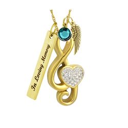 Music Of The Heart Gold Cremation Jewelry Urn - Love Charms Option