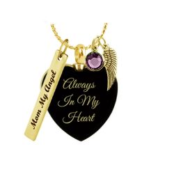 Always In My Heart Onyx Heart Cremation Urn - Love Charms Option