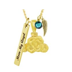 Gold Rose Flower Ash Jewelry Urn - Love Charms Option