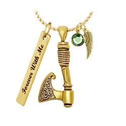 Gold Viking Celtic Axe Ash Pendant Urn - Love Charms™ Option