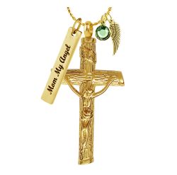 Unisex Gold Wooden Cross Urn - Love Charms™ Option
