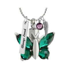 Butterfly Green Crystal Pendant Ash Urn - Love Charms Option