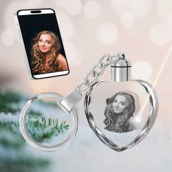 2D Crystal Photo Heart Keychain - Engraving Option - Lights Up