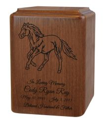 Custom Laser Engraved Trotting Horse Wood Urn