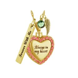 Pink Crystal Gold Always Pendant Urn - Love Charms Option