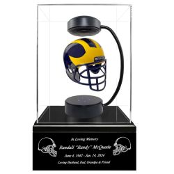 Football Adult or Medium Cremation Urn & University of Michigan Wolverines Hover Helmet Décor - Free Engraving
