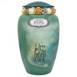 I Love You To The Moon And Back Medium or Adult Cremation Urn - Tribute Wreath™ Option - Pro Sand Carved Engraving