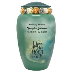 I Love You To The Moon And Back Medium or Adult Cremation Urn - Tribute Wreath™ Option - Pro Sand Carved Engraving