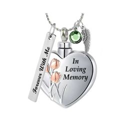 Tulips Memorial Heart Jewelry Ash Urn - Love Charms® Option