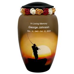 Lake Fishing Medium or Adult Cremation Urn - Tribute Wreath™ Option - Pro Sand Carved Engraving