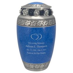 Leaves Of Peace Double Hearts Pewter Blue Urn - Tribute Wreath Option™