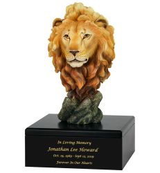 Brave Lion Art & Wood Cremation Urn