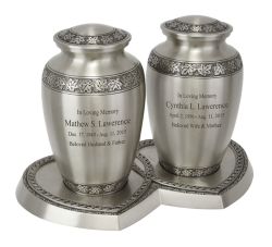 Leaves of Peace Pewter Companion Urns Heart Base Urns for Mom And Dad