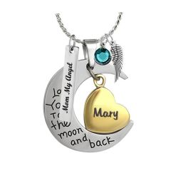 I Love You To The Moon & Back Gold Heart Ash Urn - Love Charms Option