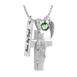 Mary on the Cross Silver Ash Pendant Urn - Love Charms Option