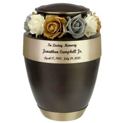 Blue Brass Urn with Gold Band - Montreal Cremation Urns