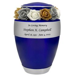 Navy Blue Pewter Cremation Adult Urn - Tribute Wreath™ Option