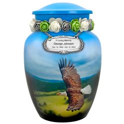 Eagle In Flight Medium Cremation Urn - Tribute Wreath™ Option - Pro Sand Carved Engraving