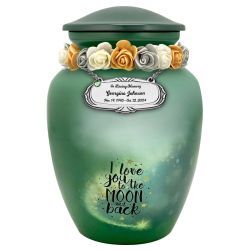 I Love You To The Moon And Back Medium Cremation Urn - Tribute Wreath™ Option - Pro Sand Carved Engraving