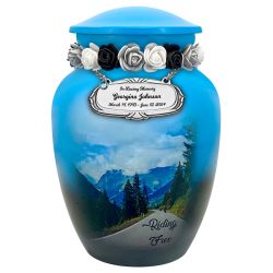 Riding Free Medium Cremation Urn - Tribute Wreath™ Option - Pro Sand Carved Engraving