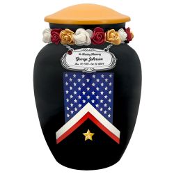 Veteran Flag Medium Cremation Urn - Tribute Wreath™ Option - Pro Sand Carved Engraving
